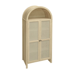 English Elm 70.28" Tall Arched Kitchen Pantry - Elegant Rattan Storage Cabinet With Adjustable Shelves & Safety Features W688P204451