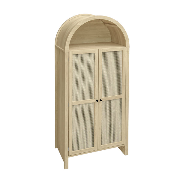 English Elm 70.28" Tall Arched Kitchen Pantry - Elegant Rattan Storage Cabinet With Adjustable Shelves & Safety Features W688P204451