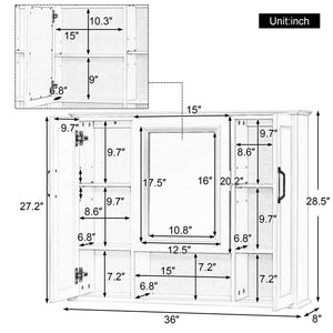 English Elm 36'' Mirror Cabinet with 3 Doors — Wall-Mounted Bathroom Storage Unit, MDF & Pine, Spacious Shelves Black N725P346902B