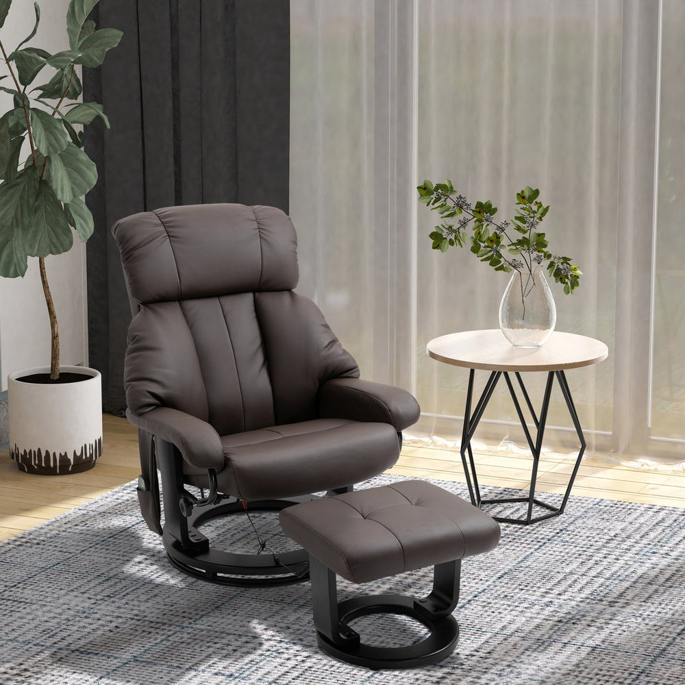 English Elm HOMCOM PU Leather Massage Recliner with Ottoman, 360° Swivel, Remote, Side Pocket, Brown Comfort W2225P173858
