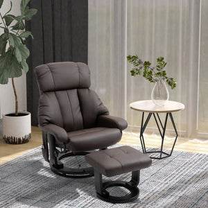 English Elm HOMCOM PU Leather Massage Recliner with Ottoman, 360° Swivel, Remote, Side Pocket, Brown Comfort W2225P173858