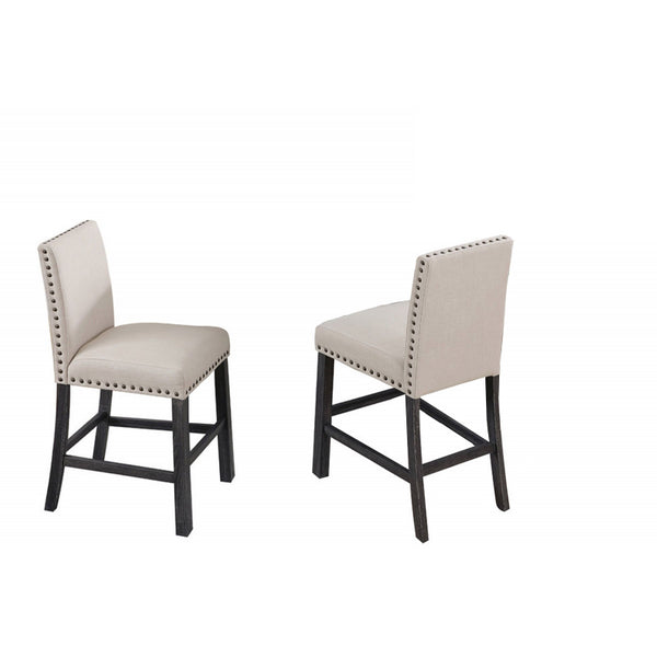 English Elm Upholstered Farmhouse Counter Chair Set of 2 with Linen Blend Fabric, Nailhead Trim and Wood Legs Natural 42 L x 20 W x 13 H B011P361868