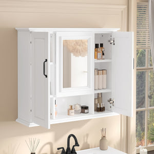 English Elm 36'' Mirror Cabinet with 3 Doors — Wall-Mounted Bathroom Storage Unit, MDF & Pine, Spacious Shelves White N725P346902K
