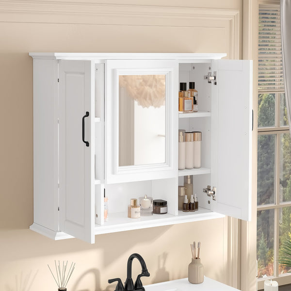 English Elm 36'' Mirror Cabinet with 3 Doors — Wall-Mounted Bathroom Storage Unit, MDF & Pine, Spacious Shelves White N725P346902K
