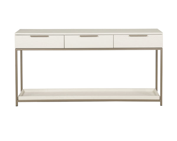 Sunpan Rebel Console Table: Modern Charcoal Oak Design with Soft Close Drawers and Stylish Gold Accents Champagne Gold / Cream