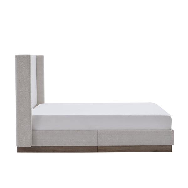 English Elm Hosford Upholstered Wingback Platform Bed - Cream White Boucle, Minimalist Rustic Design, King Size B083P337911
