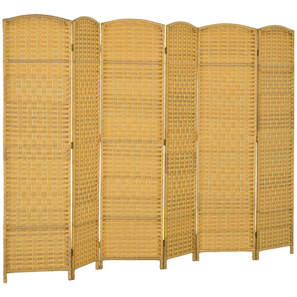 English Elm HOMCOM Hand-Woven 6-Panel Room Divider 6' Tall Folding Privacy Screen Paulownia Frame Natural Wood W2225P217942