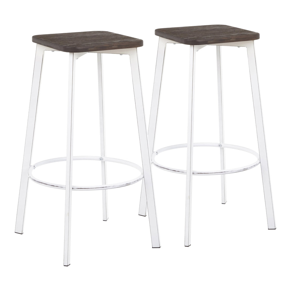 English Elm Square Barstools Industrial White Metal Bamboo Seat Kitchen Island Set of 2 B202P471216