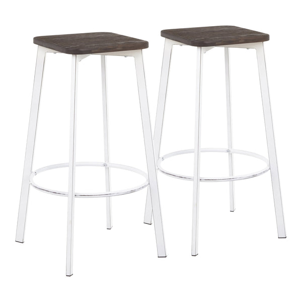 English Elm Square Barstools Industrial White Metal Bamboo Seat Kitchen Island Set of 2 B202P471216
