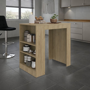 English Elm Portree Counter Height Kitchen Island with Three Open Shelves for Organized Prep Space Natural Wood B070P490014