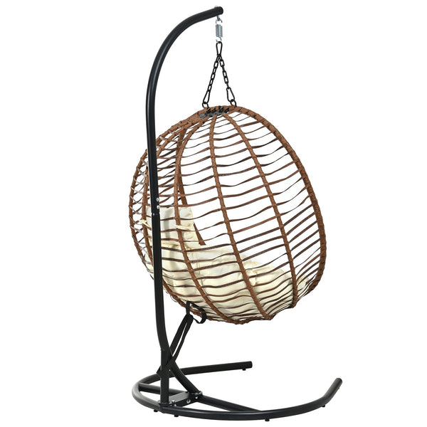 English Elm U_style Wicker Hanging Egg Chair with Stand Foldable Indoor Outdoor Swing Seat Brown+Beige N711P389503K