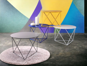 English Elm Epidia Lightweight White Metal Accent Table with Round Top & Triangle Legs – Modern Display Utility B2726P243242
