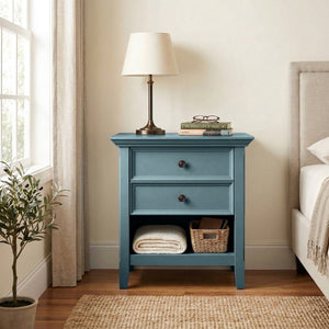 English Elm Amherst French Blue Solid Wood Nightstand with Open Shelf and Bronze Hardware B136P488703