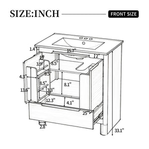 English Elm [video] 30 Inch Freestanding Bathroom Vanity Pine Legs Ceramic Sink Soft Close Storage Natural N759P412928N