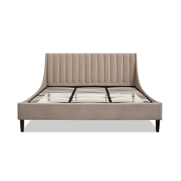English Elm Jennifer Taylor Home - Aspen King Platform Bed Set With Vertical Tufted Headboard In Mink Beige Velvet - Durable & Stylish B2719P238520