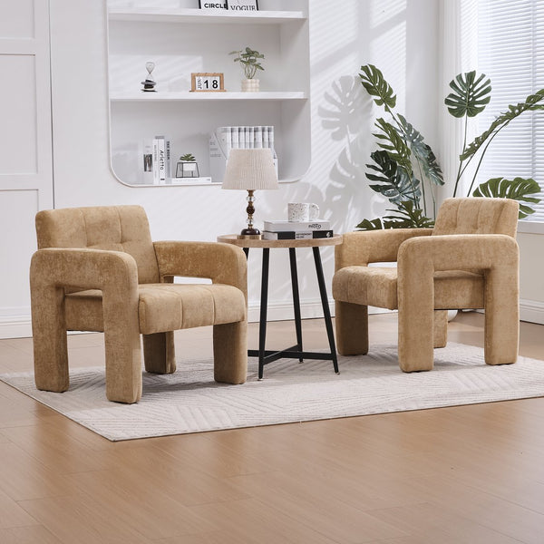 English Elm Modern Chenille Armchair with Ergonomic Curved Armrests, 500lb Capacity, Nordic Minimalist Accent Chair for Living Room Mustard yellow W395P380518