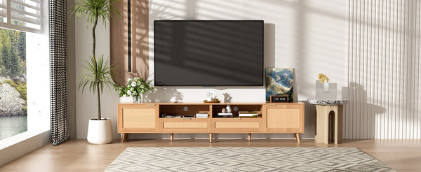 English Elm Rattan Door Media Console with Pine Legs Modern Farmhouse Tv Stand for Large Living Rooms N710P365030P