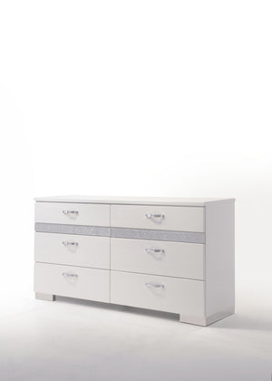 English Elm Naima Glam Six-Drawer Dresser with Felt-Lined Jewelry Organizer, Smooth Glides & Sparkle Accents White 66 L x 20 W x 37 H B2726P261856