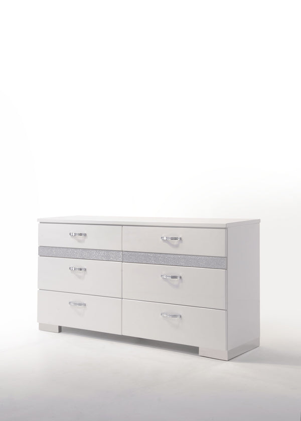 English Elm Naima Glam Six-Drawer Dresser with Felt-Lined Jewelry Organizer, Smooth Glides & Sparkle Accents White 66 L x 20 W x 37 H B2726P261856