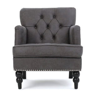 English Elm Christopher Knight Home® - HARRISON Tufted Club Chair with Diamond-Stitched Back, Nailhead Trim and Turned Birch Legs for Comfort and Style Slate 53444.00MFSLA