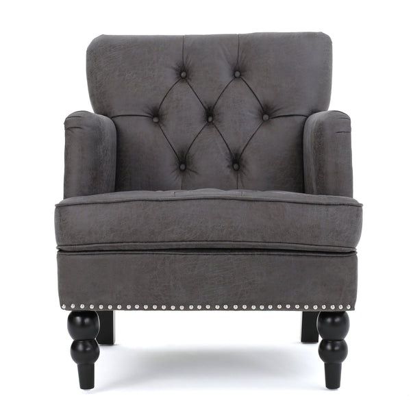 English Elm Christopher Knight Home® - HARRISON Tufted Club Chair with Diamond-Stitched Back, Nailhead Trim and Turned Birch Legs for Comfort and Style Slate 53444.00MFSLA