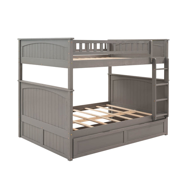 English Elm Full Over Bunk Bed with Trundle Solid Pine Wood Kids Bedroom Sleeper LT000044AAN-1