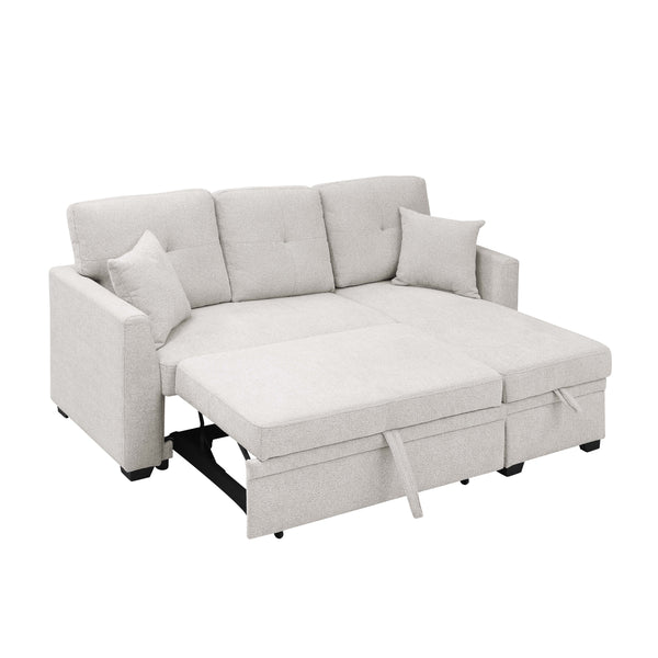 English Elm 76.5" Chenille Tufted Sectional Sleeper Sofa with Reversible Chaise and Hidden Storage B2748S00005
