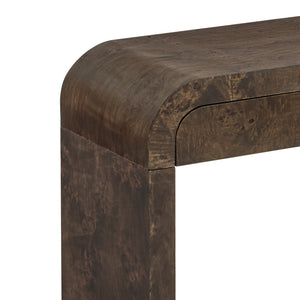 English Elm U_style Burl Veneer Console Table with Two Drawers for Foyer Living Room Hallway Dark Brown N711P216235P