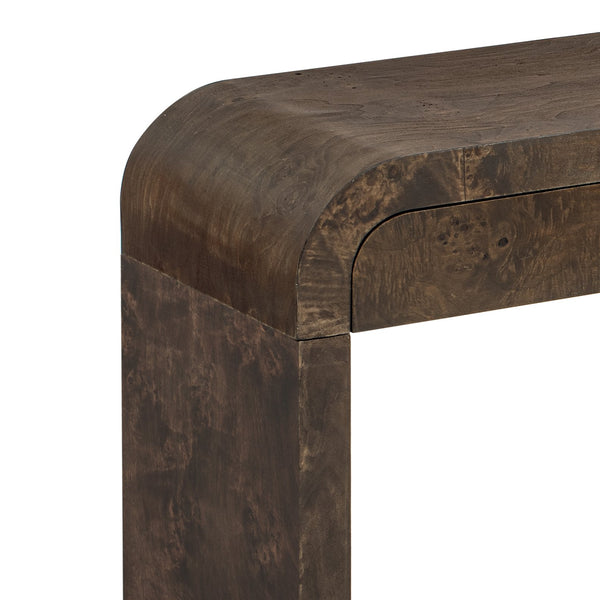 English Elm U_style Burl Veneer Console Table with Two Drawers for Foyer Living Room Hallway Dark Brown N711P216235P