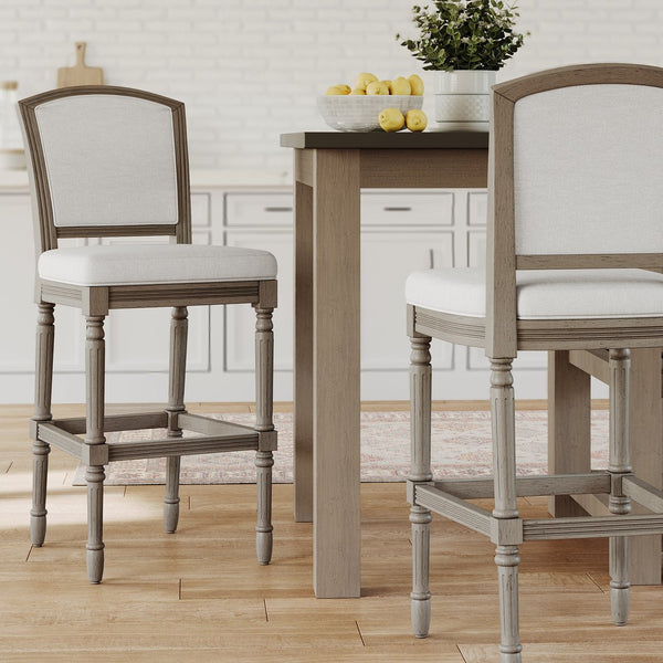 English Elm 31" Turned Leg Bar Stool Woven Polyester Seat and Back for Pub or Kitchen Use Gray B2751P436456