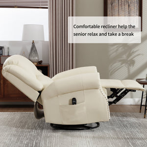 English Elm Heat Massage Rocker Swivel Recliner Chair with Lumbar Relief Nodes for Living Room Beige W3224S00028