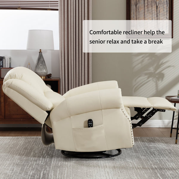 English Elm Heat Massage Rocker Swivel Recliner Chair with Lumbar Relief Nodes for Living Room Beige W3224S00028