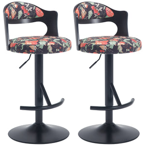 English Elm Adjustable Swivel Bar Stools - Solid Wood Backrest, Soft Fabric Seats, 2Pcs Black For Kitchen Comfort W2195P208815