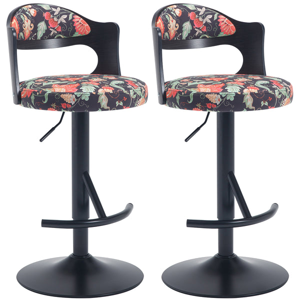 English Elm Adjustable Swivel Bar Stools - Solid Wood Backrest, Soft Fabric Seats, 2Pcs Black For Kitchen Comfort W2195P208815