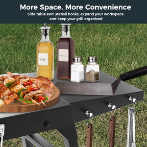 English Elm Foldable Carbon Steel Griddle Stand with Adjustable Legs and Side Shelf Outdoor Use W2181P481705
