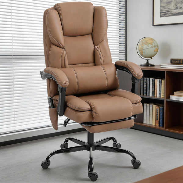English Elm Faux Leather High Back Massage Office Chair with Reclining Footrest for Home Executives T3971P454497