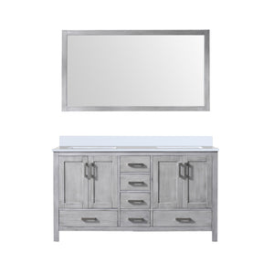 English Elm Distressed Grey Double Bath Vanity 60 in W x 22 in D with Cultured Marble Top, Soft-Close Drawers, Mirror Included B2731S00790