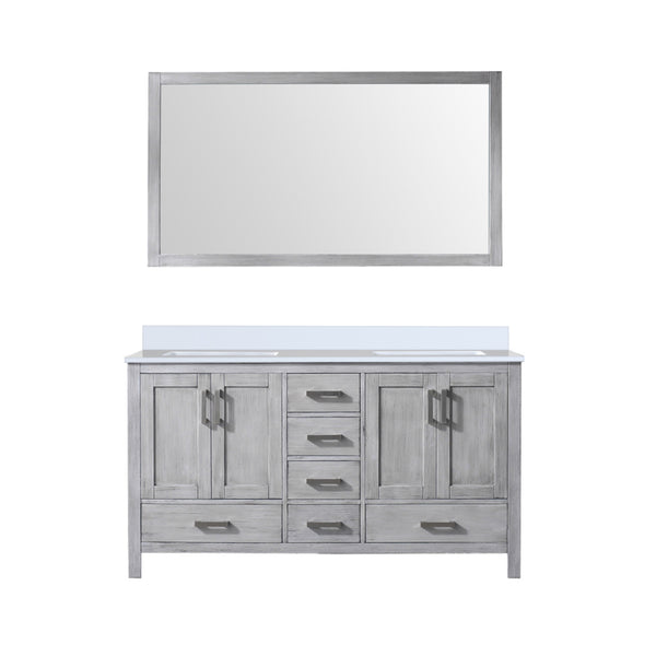 English Elm Distressed Grey Double Bath Vanity 60 in W x 22 in D with Cultured Marble Top, Soft-Close Drawers, Mirror Included B2731S00790