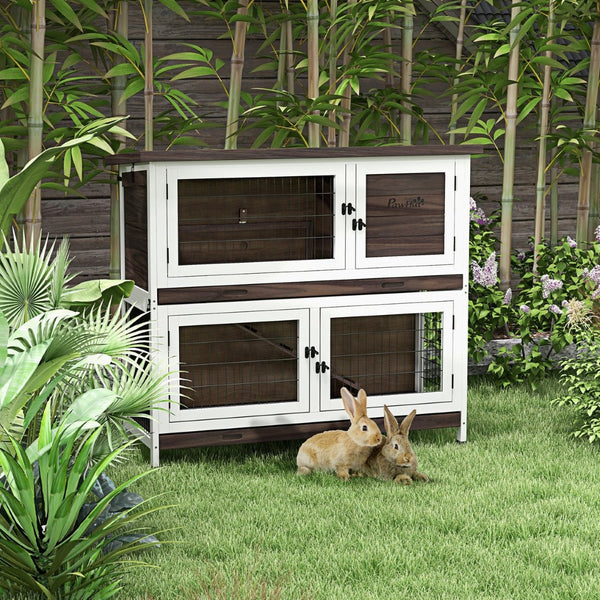 English Elm Pawhut 2-Tier Rabbit Hutch With Easy Access & Weather Protection, Perfect Outdoor Home For Pets! W2225P200694-GIGA