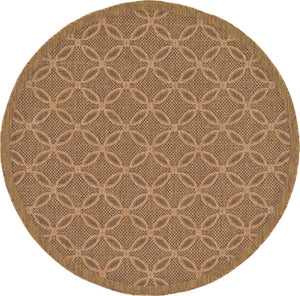 Unique Loom Outdoor Trellis Spiral Machine Made Geometric Rug Light Brown, Brown/Cream/Light Brown/Gold 6' 0" x 6' 0"