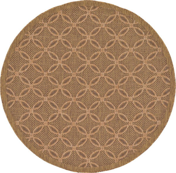 Unique Loom Outdoor Trellis Spiral Machine Made Geometric Rug Light Brown, Brown/Cream/Light Brown/Gold 6' 0" x 6' 0"