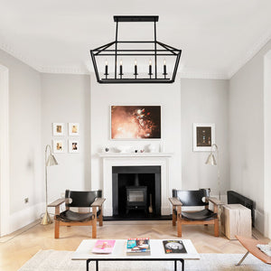 English Elm 5-light Industrial Farmhouse Chandelier Matte Black Metal Linear Pendant for Kitchen Island W5008P465021