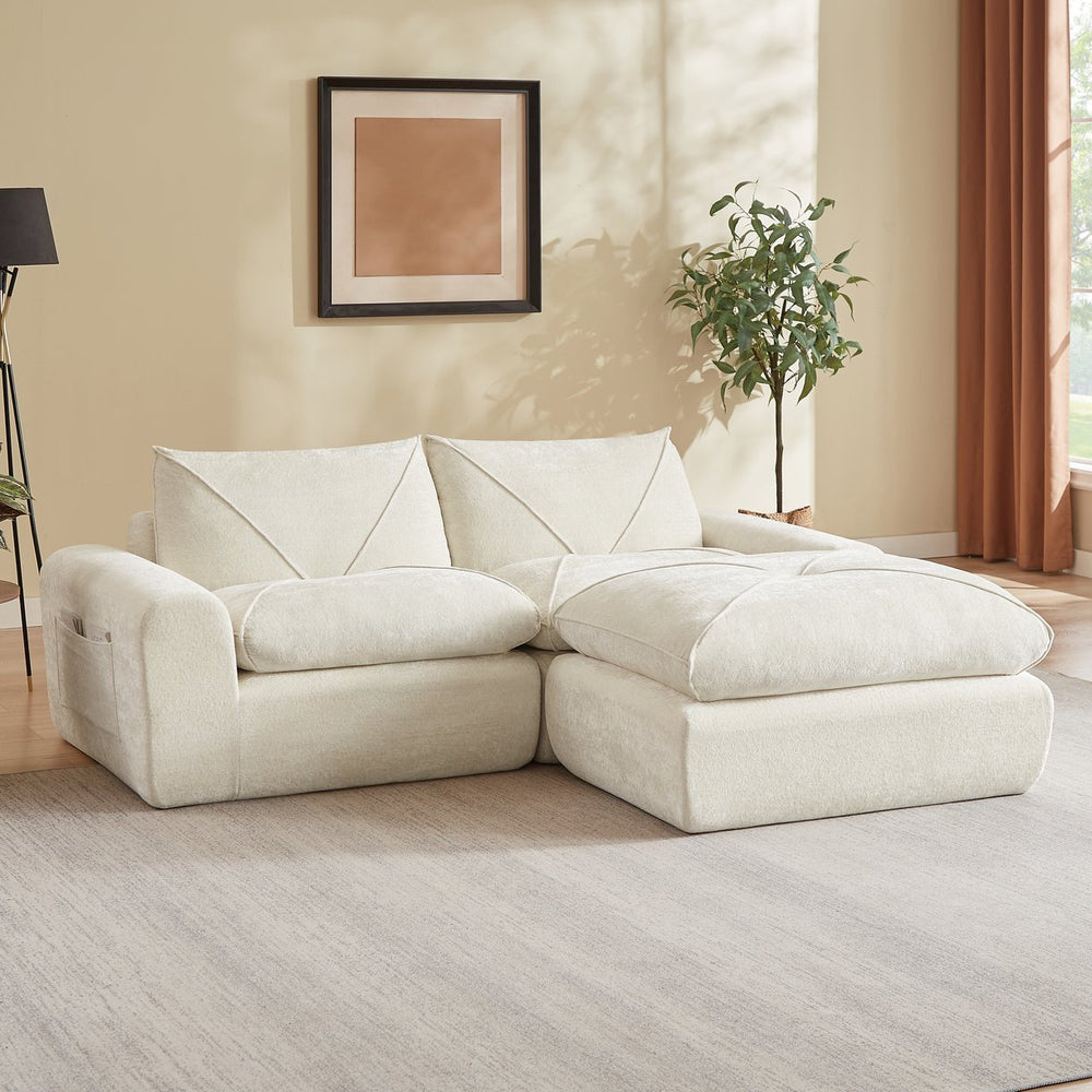 English Elm Modern Chenille Modular Sofa with Ottoman Thick Cushions for Living Room or Apartment Beige W3396S00064