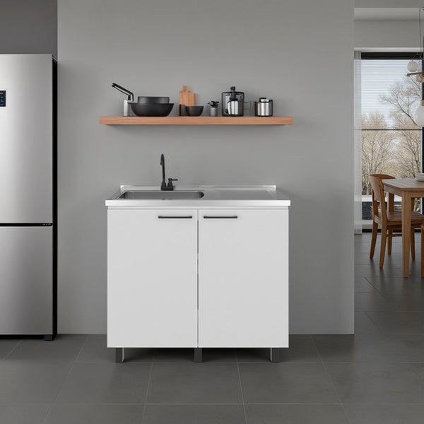 English Elm Napoles Freestanding Stainless Steel Utility Sink with Deep Basin for Laundry Rooms White B200S00454