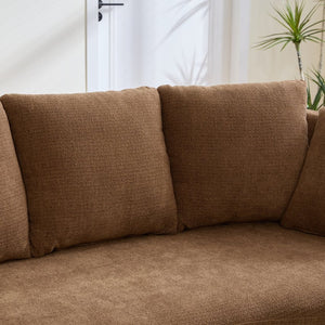 English Elm 73.82" Wide Curved Chenille Loveseat with Deep Lounge Seat and Sculptural Modern Frame Brown W3189S00035