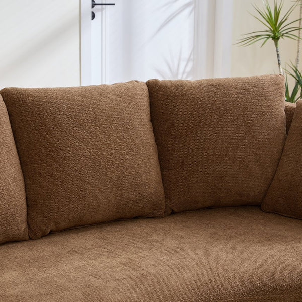 English Elm 73.82" Wide Curved Chenille Loveseat with Deep Lounge Seat and Sculptural Modern Frame Brown W3189S00035