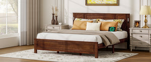 English Elm King Pine Wood Platform Bed with Led Lighting Usb Charging Tall Panel Headboard Walnut W504S00275