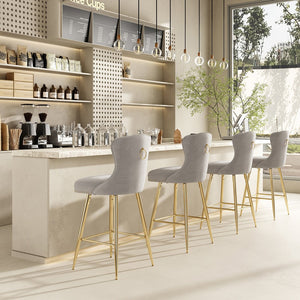 English Elm Bar Stools Set Of 2 - Luxurious Gray Velvet Wingback Chairs With Nailhead Trim For Modern Spaces T3623P363073