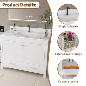 English Elm Modern 43" Bathroom Vanity With Carrara White Top - Stylish, Durable Storage & Soft-Close Features W509S00138