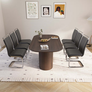 English Elm 63" Modern Medieval Brown Mdf Dining Table & 6 Pu Armless Chairs Set With Silver Legs For Style & Comfort W2189S00679